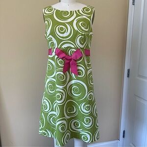 Willow Glen New York Green & White Dress with Pink Belt and Bow. Size 6
